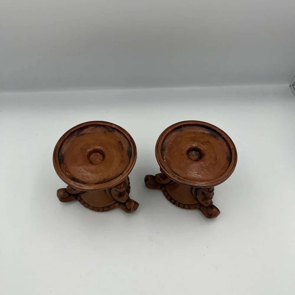 Vintage 1972 Ceramic Candlestick Holders‎ Set of 2 Brown Ornate MCM